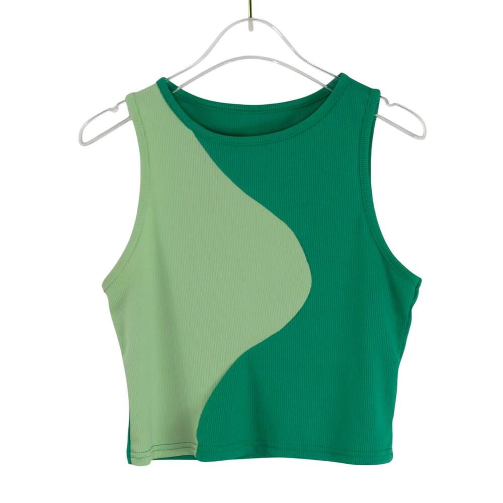 Y2k Shein Green Swirly Ribbed Knit Crop Top Cropped Tank Top Size Large